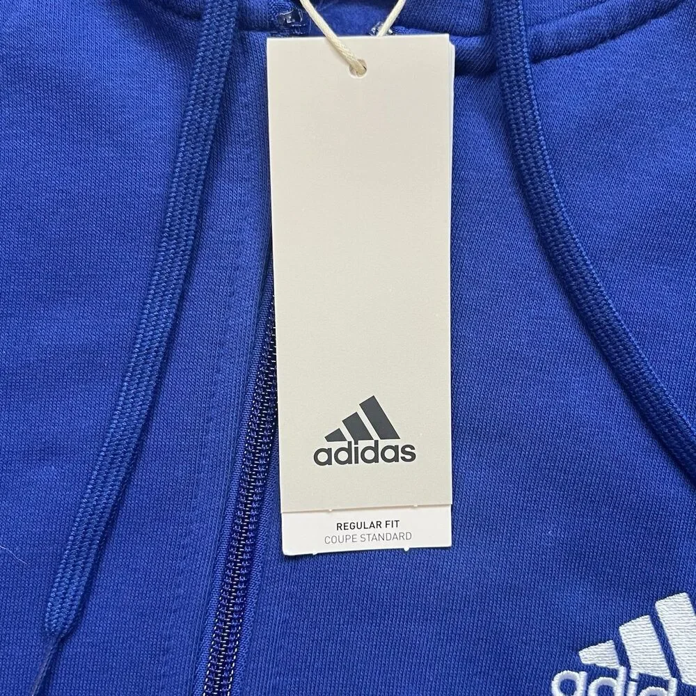 NWT Adidas Essentials French Terry 3-Stripes Full-Zip Hoodie Royal Blue Sz Small